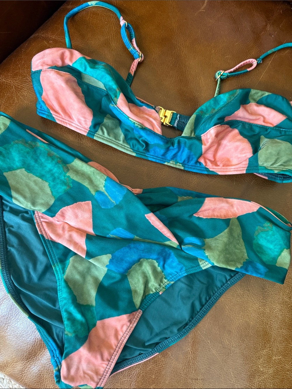 Vic Teal Multi-Spot Underwire Bikini Set with Pink Accents